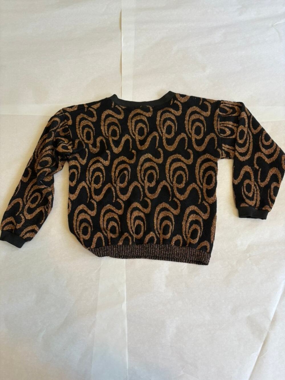 Black & Copper Metallic Knit Sweater Size S Vintage Funky